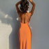 Backless Sling Low-Cut Slit Solid Color Dress NSPPF116628