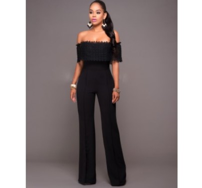 Solid Color One-Word Neck Stitching Loose Side Zipper Jumpsuit NSMRF116548