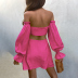 Off Shoulder Backless Flounce Sleeve Solid Color Dress NSPPF116780