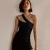 Sleeveless One Shoulder Cut-Out Tight Solid Color Dress NSPPF116779