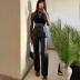 High Waist Straight Leg Solid Color Pu Leather Pants NSPPF116776
