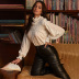 High Waist Straight Leg Solid Color Pu Leather Pants NSPPF116776