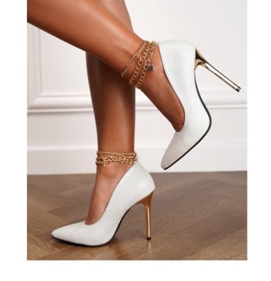 Metal Chain Decoration Pointed High-Heeled Shoes NSZLX116665