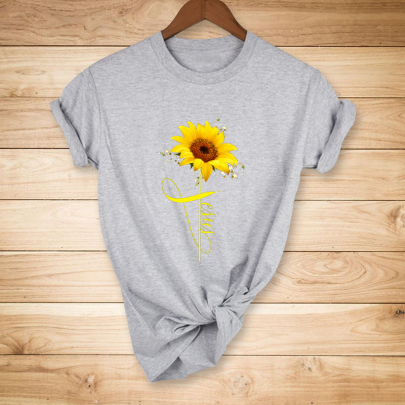 Letters Sunflower Print Short-sleeved T-shirt NSYAY117234