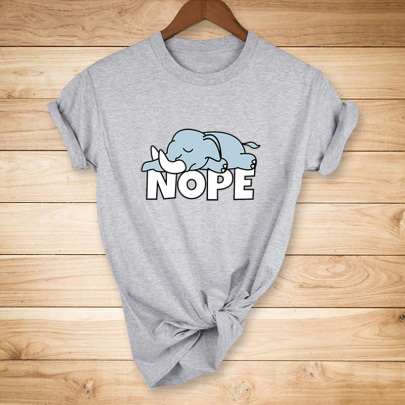 Small Elephant Print Short Sleeve T-shirt NSYAY117214
