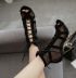 Solid Color Mesh Hollow Fish Mouth High-Heeled Sandals NSZLX116703