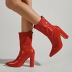 Pure Red Pointed Toe Thick High Heel Rear Zipper Boots NSZLX116704