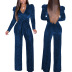 V-Neck High-Stretch Waist Lace Up Filigree Jumpsuit NSMRF116718