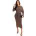 Waist Lace Up Wipe Shoulder Long Sleeve Dress NSMRF116723