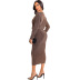 Waist Lace Up Wipe Shoulder Long Sleeve Dress NSMRF116723