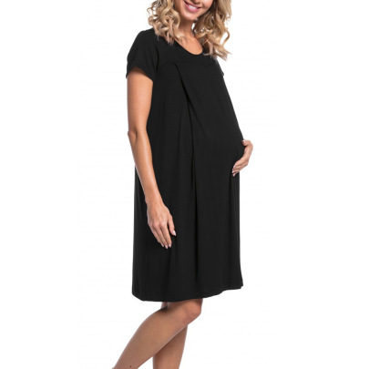 Single Breasted Solid Color Short Sleeves Round Neck Breastfeeding Maternity Dress NSHYF116736