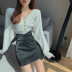 Solid Color Irregular Pu Leather A-Line Skirt NSAFS116764
