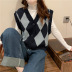 Retro Rhombus Knitted Loose Cardigan Vest NSAFS116766