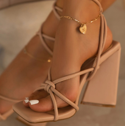 Square Toe Thin Tape Chunky High Heel Sandals NSZLX116657