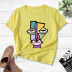 Camiseta de manga corta con estampado de cara de dibujos animados de bloques de colores abstractos NSYAY117208