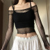 Hollow Long-Sleeved Short Style Mesh Top NSSSN115110