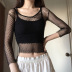 Hollow Long-Sleeved Short Style Mesh Top NSSSN115110
