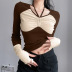 Hanging Neck Long-Sleeved Slim Lace-Up Contrast Color Knitted Top NSSSN115123