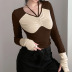 Hanging Neck Long-Sleeved Slim Lace-Up Contrast Color Knitted Top NSSSN115123