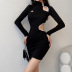 High-Necked Hollow Slim Long Sleeve Contrast Color Dress NSSSN115124