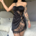 Solid Color Lace Stitching Slanted Shoulder Slip Dress With Panties NSSSN115205