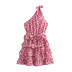 Sleeveless Lace-Up Single-Shoulder Multi-Layer Floral Dress NSXFL115235