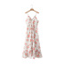 Ruffled Suspender Lace-Up Flower Print Chiffon Dress NSXFL115234