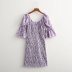 Print V Neck Elasticated Mid-Length Sleeve Dress NSXFL115255