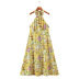 Hanging Neck Backless Lace-Up Flower Print Dress NSXFL115256