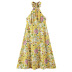 Hanging Neck Backless Lace-Up Flower Print Dress NSXFL115256