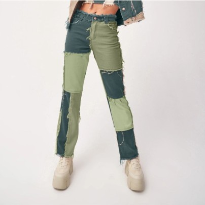 Jeans Rectos Con Borde Sin Costuras Y Costuras Elásticas Altas NSYF16983