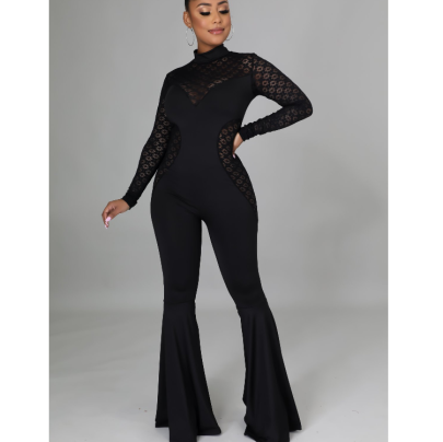 Solid Color Embroidery Lace Long-Sleeved Jumpsuit NSMRF116729