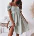 Off-The-Shoulder Wrap Chest Solid Color Dress NSYF116834