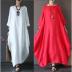 Plus Size Solid Color Loose Cotton And Linen Dress NSYF116835