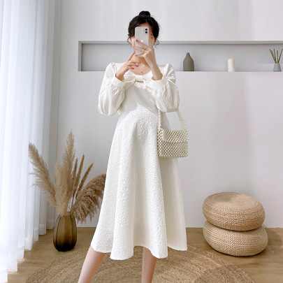 Solid Color Beads Decor Long Sleeve Maternity Clothes Dress NSXYL116855