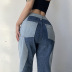 Stitching Loose High Waist Straight Contrast Color Jeans NSKAJ116865