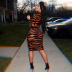 Tight Half-High Collar Long-Sleeved Striped Mesh Dress NSKAJ116870