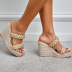 One-Word Woven Twist Belt Square Head Thick Bottom Wedge Slippers NSZLX116890