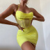 Stitching Halter Neck Backless Solid Color Mesh Top And Skirt Suit NSHT116918