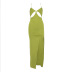 Low-Cut Hollow Backless Slit Sling Solid Color Dress NSHT116923