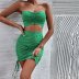 tube top slim drawstring solid color top and skirt set NSYID117173