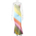 V-neck backless suspender slim rainbow print dress NSJYF118097