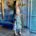 low-cut backless split suspender floral dress NSJYF118099