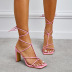 pink square head cross strap thick high heels sandals  NSZLX118124