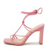 pink square head cross strap thick high heels sandals  NSZLX118124