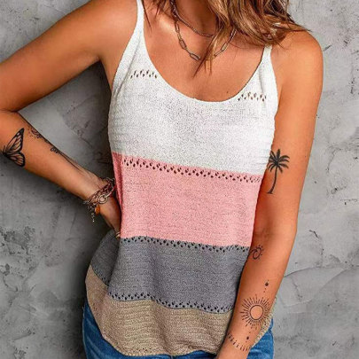 Loose Sling Hollow Color Matching Knitted Vest NSWJY118215