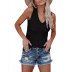 V-neck sleeveless hollow solid color knitted vest NSWJY118225