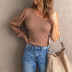 single-long sleeve off-shoulder tight solid color knitted top NSSI118231