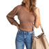 single-long sleeve off-shoulder tight solid color knitted top NSSI118231