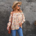 One-word Collar Loose long sleeve Floral Chiffon top NSSI118236